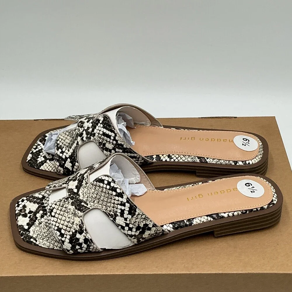 Madden Girl Helm Sandals Women's 6.5 Multi Snakeskin Faux Leather Slide Eby4392